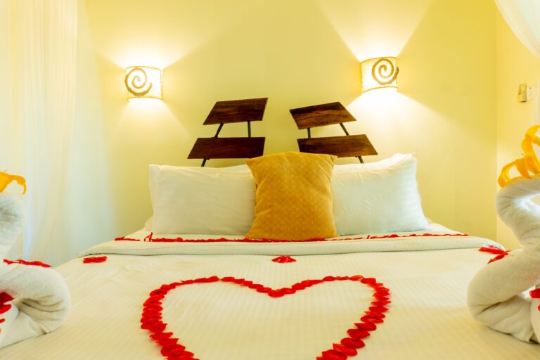 Honeymoon room interior with double bed at Weruweru River Lodge, Moshi Tanzania