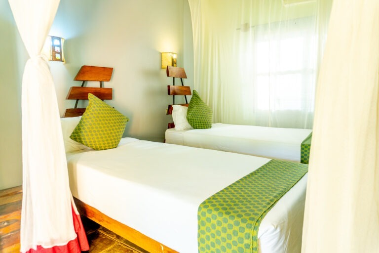 Twin room with two beds at Weruweru River Lodge, Moshi Tanzania
