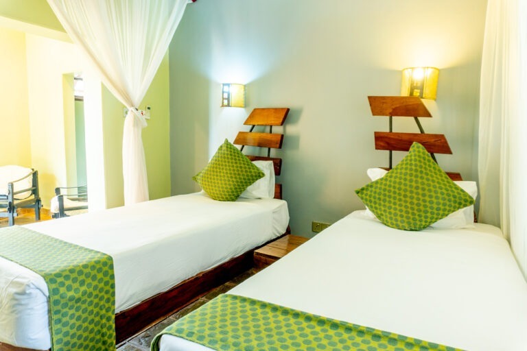 Twin room interior view at Weruweru River Lodge, Moshi Tanzania