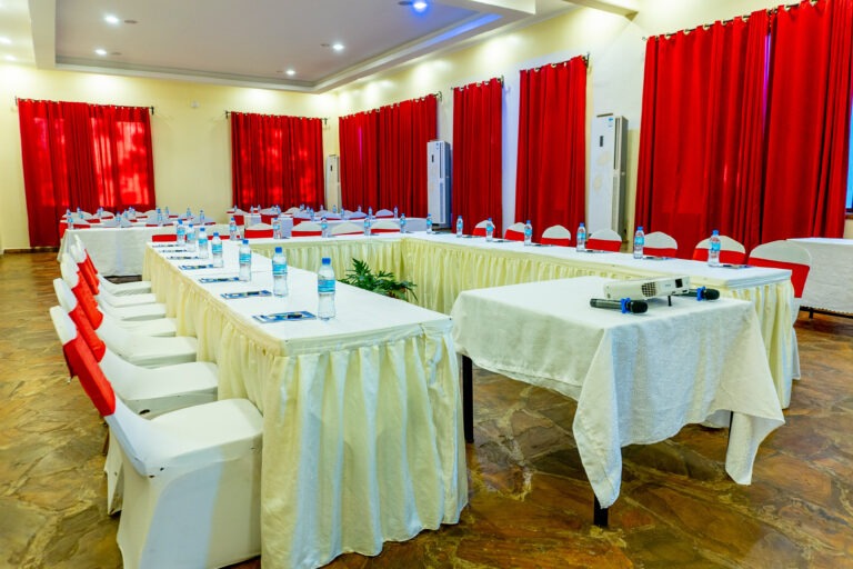 Conference room set up for meetings at Weruweru River Lodge, Moshi Tanzania