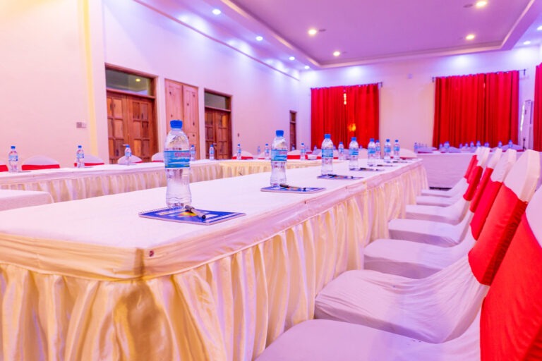 Conference room table and chairs at Weruweru River Lodge, Moshi Tanzania