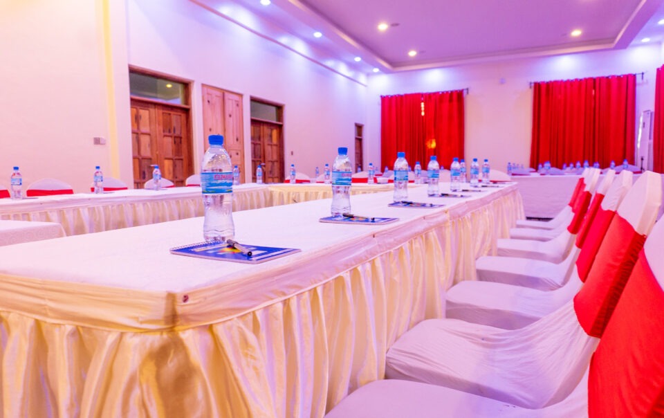 Conference room table and chairs at Weruweru River Lodge, Moshi Tanzania