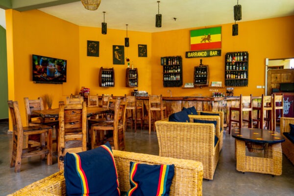 Weruweru River Lodge bar with garden view