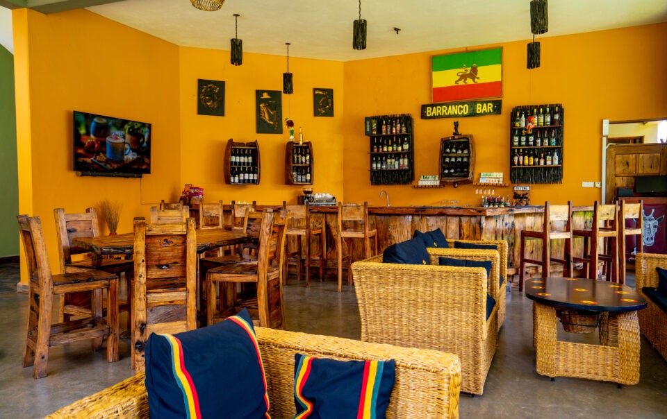 Weruweru River Lodge bar with garden view